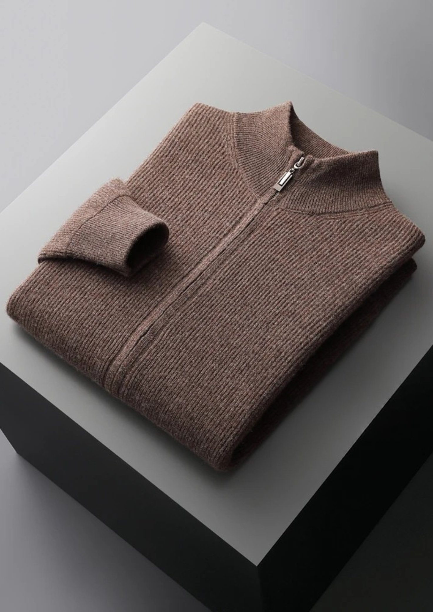 Čistý extra jemný merino vlnený žebrovaný zipový kardigan