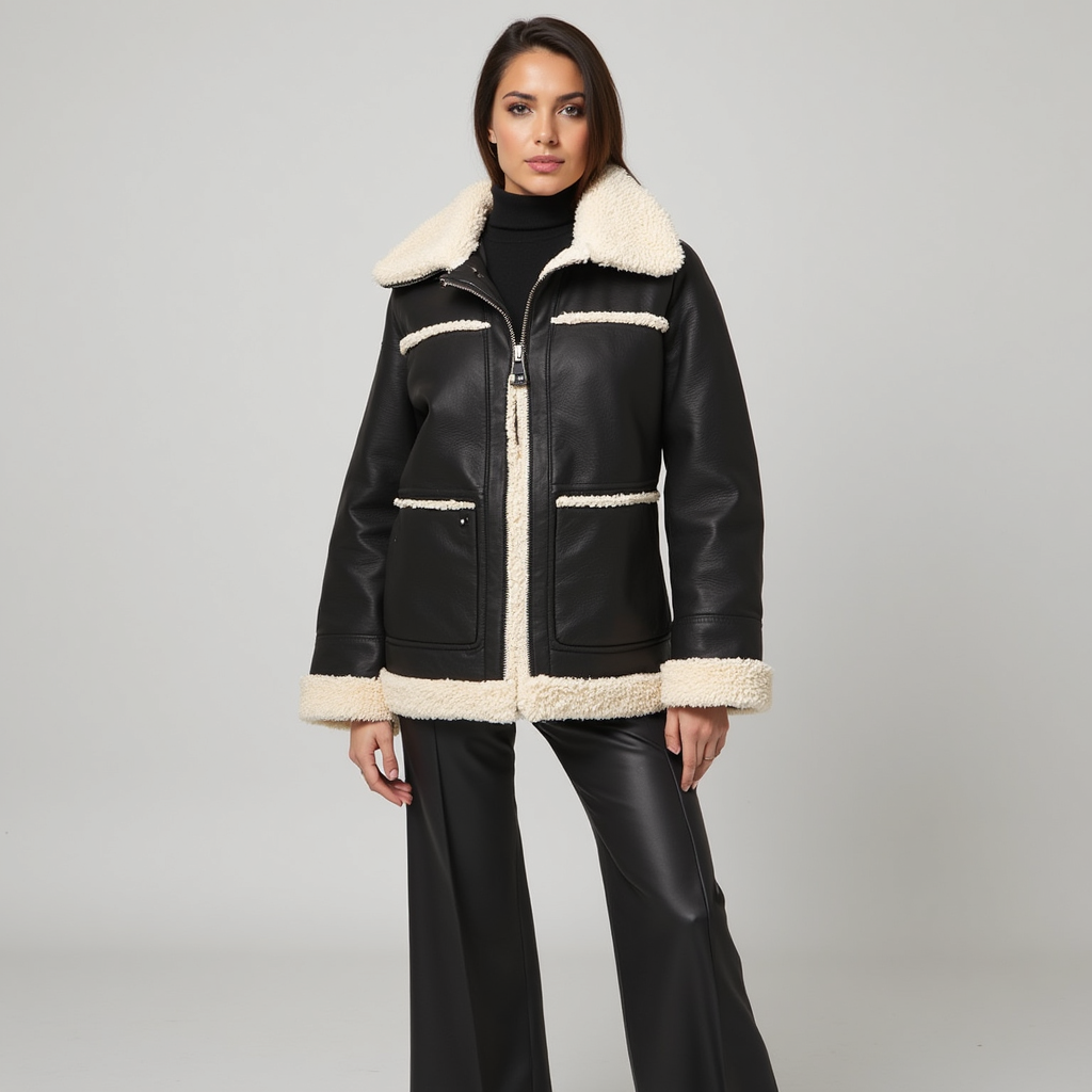 Kožená bunda s faux kůží – podšitá shearlingem – zimní městský styl