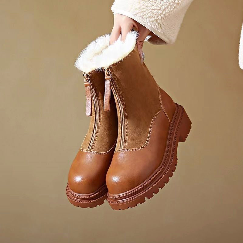 Dámské kotníkové boty s kombinovaným povrchem z kůže