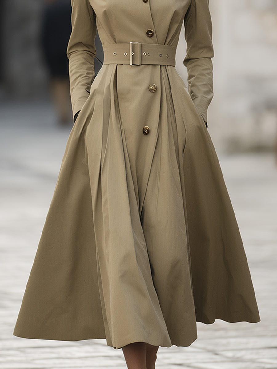 Dámský kabát trench s kontrastním límcem a opaskem Camel