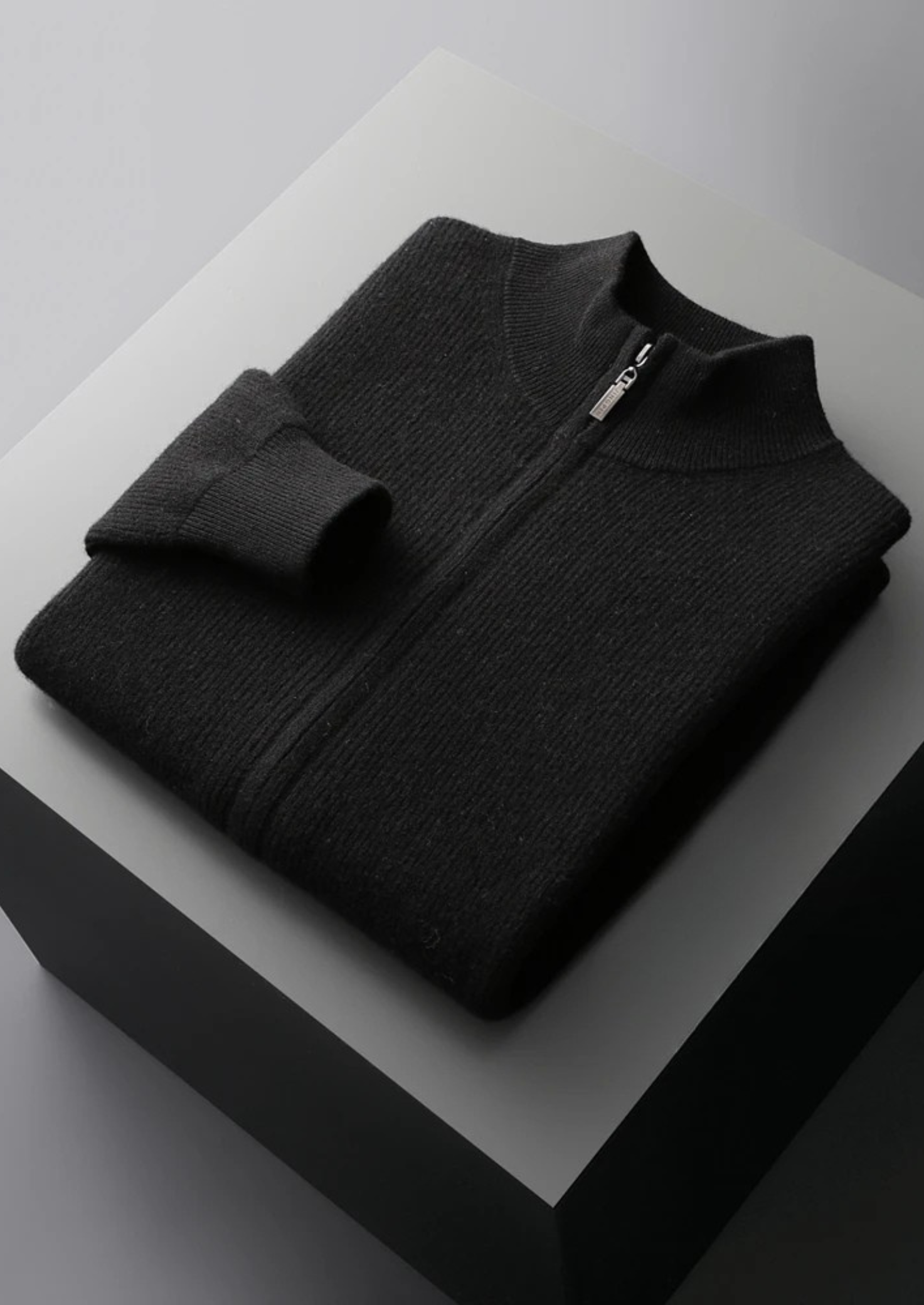 Čistý extra jemný merino vlnený žebrovaný zipový kardigan