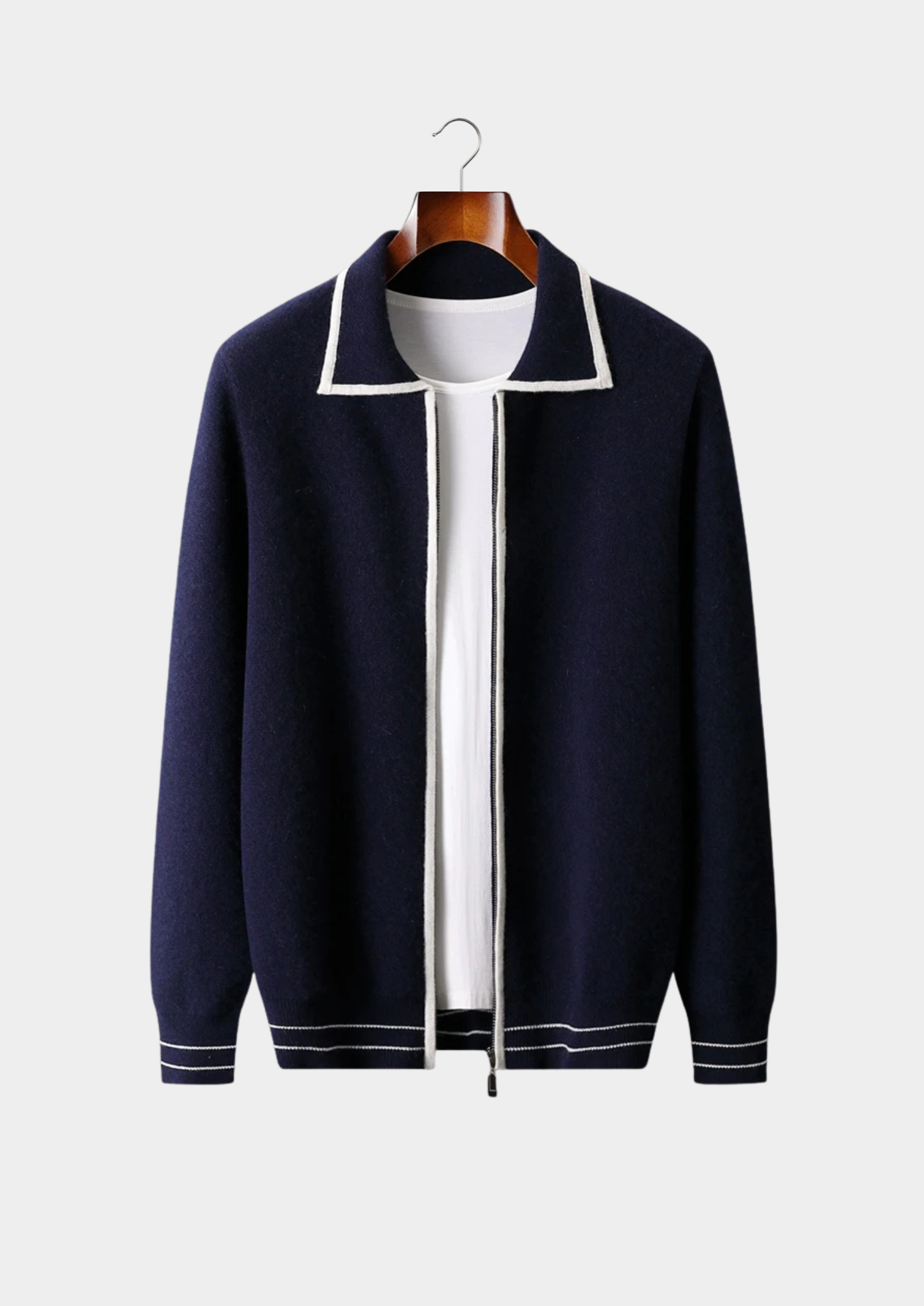 PURE EXTRA-FINÁMERINO VLNA DVOJITÉHO TÓNU POLOCARDIGAN