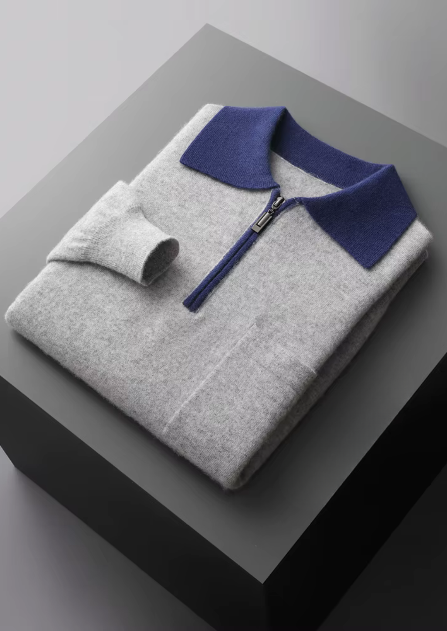 Prémiové polo s dvojitým tónem z kasmíru na zip