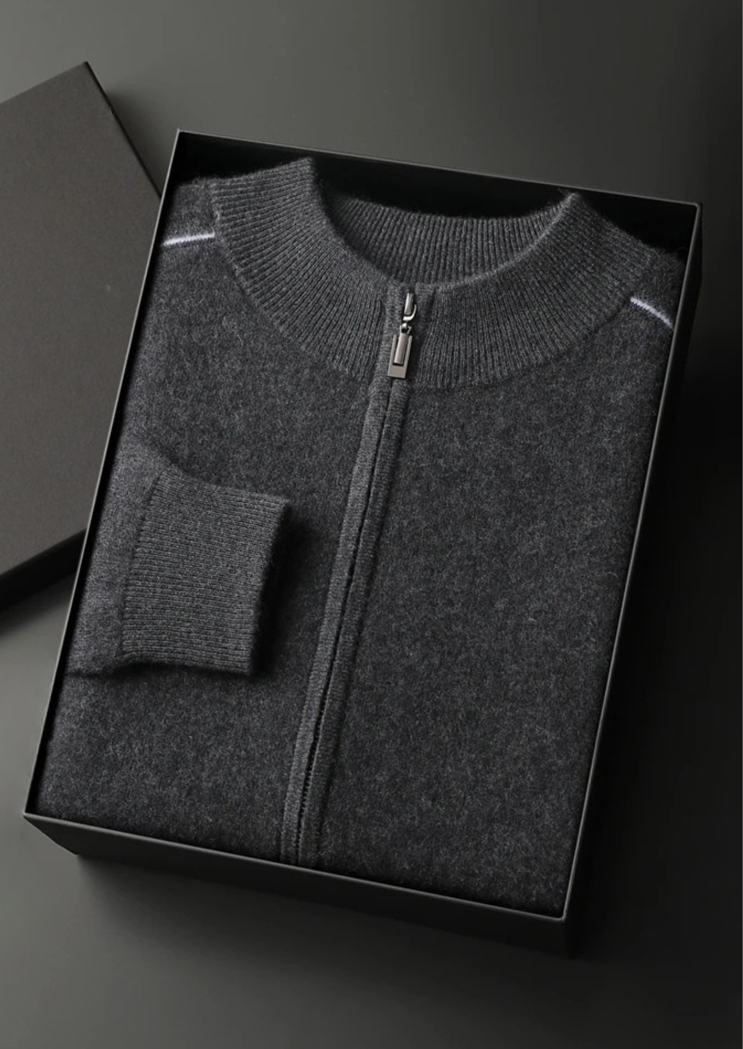 PREMIOVÝ KAŠMÍROVÝ dvoubarevný zipový svetr