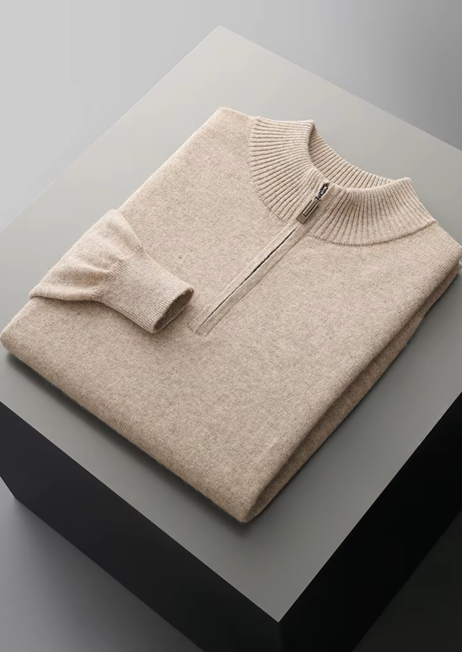 PURE EXTRA-FINE MERINO WOOL HALF ZIP SWEATER