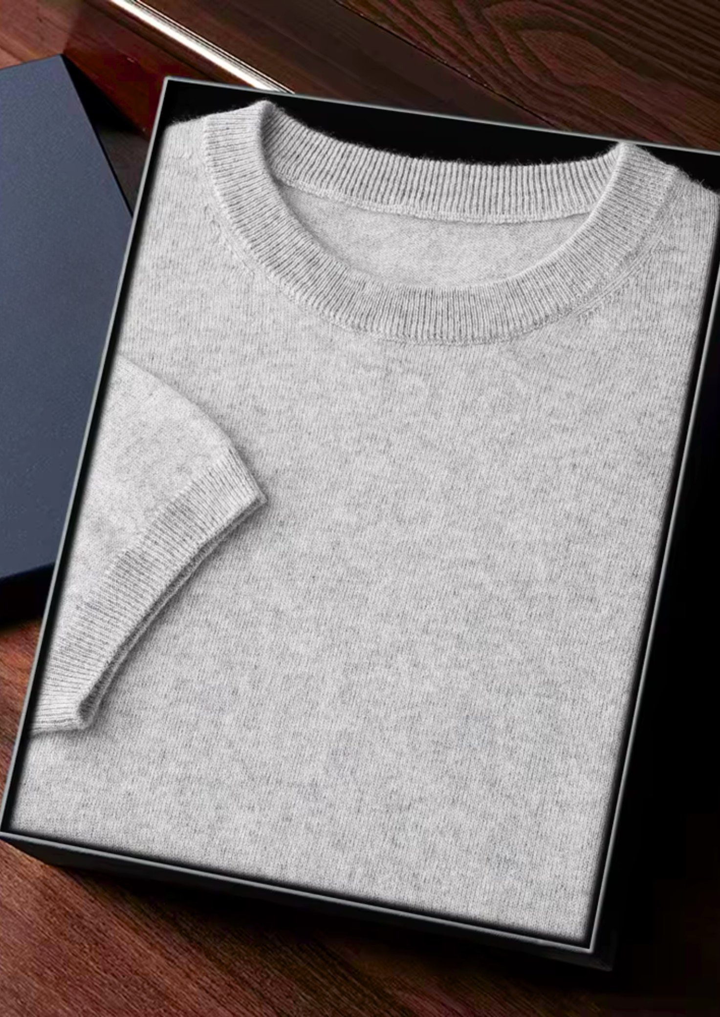 Prémiové kašmírové klasické tričko s kulatým výstřihem