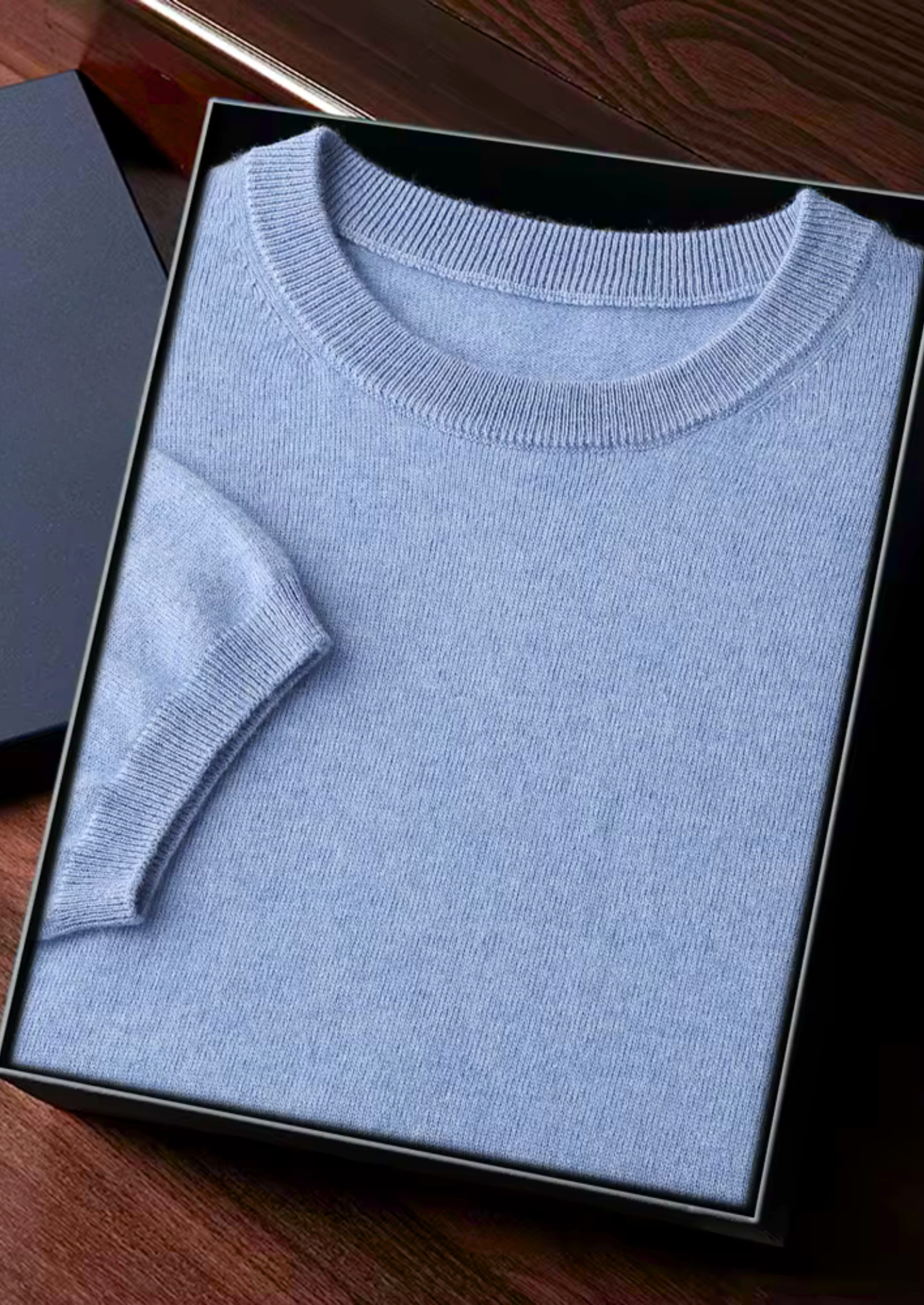 Prémiové kašmírové klasické tričko s kulatým výstřihem