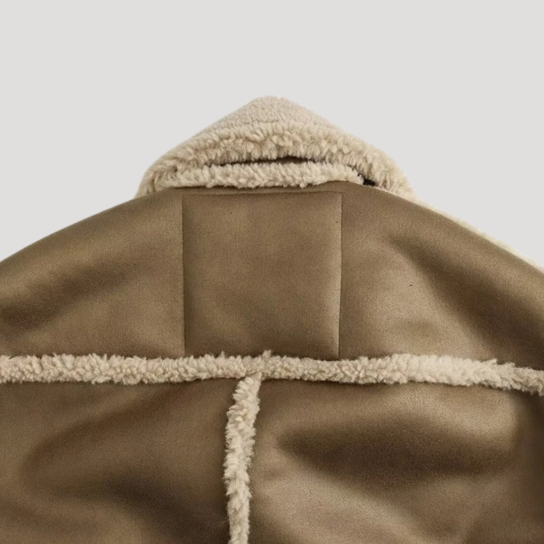 Džínová bunda s oříznutým střihom – umělá koženka s semišovým povrchem – zimní volnočasový styl