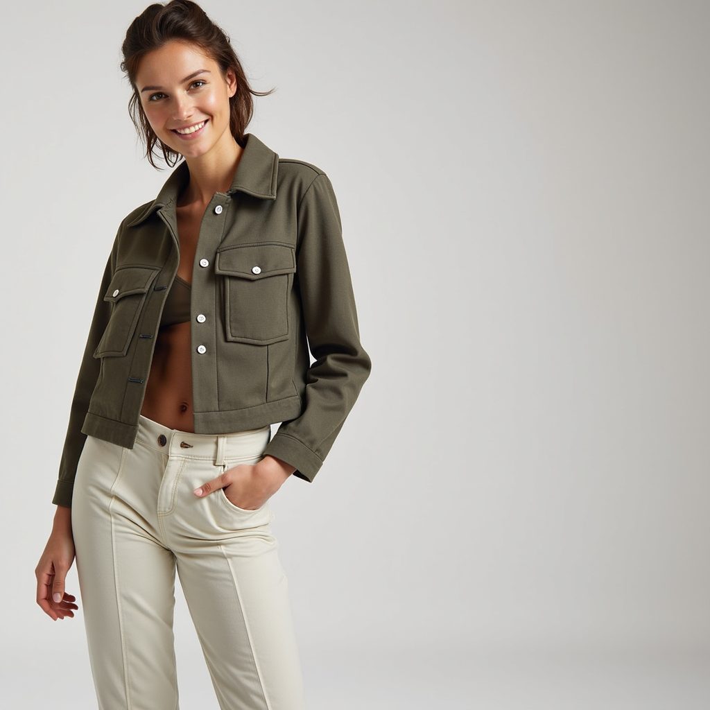 Bunda typu utility – Zkrácený střih ze směsi vlny – Ležérní ulicní styl