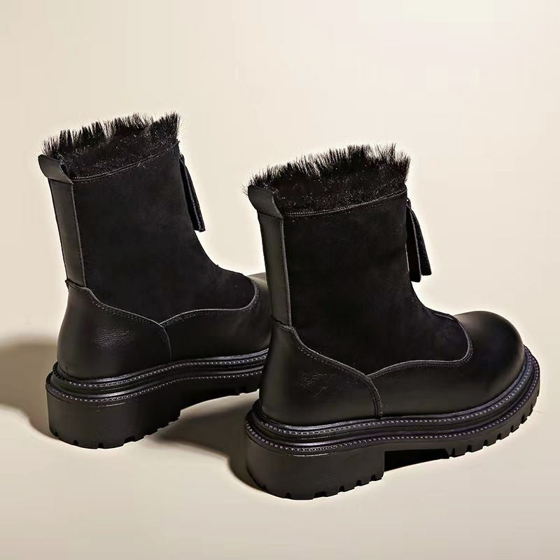 Dámské kotníkové boty s kombinovaným povrchem z kůže